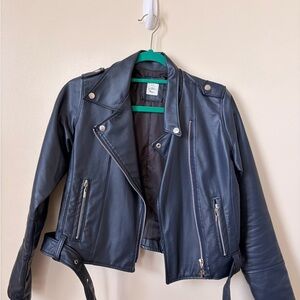 Faux Leather Biker Jacket Navy S